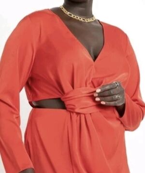 ELOQUII NWT  Red long-sleeve maxi twist-knot, side cutout Dress 20